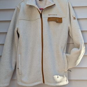 NWOT  Spyder Off-White and Brown Fleece Jacket - Mens Small